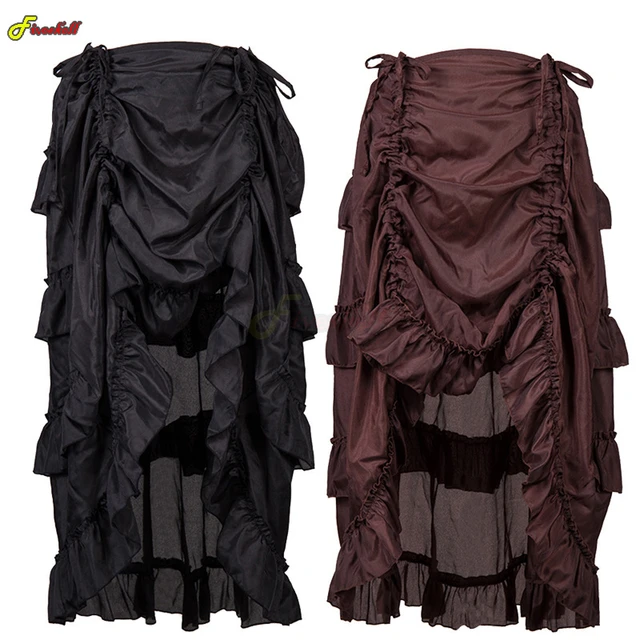 Falda de pirata de talla grande para mujer, disfraz de pirata, vestido de  Cosplay marrón, falda alta y baja, falda victoriana Steampunk con volantes,  negro y rojo - AliExpress