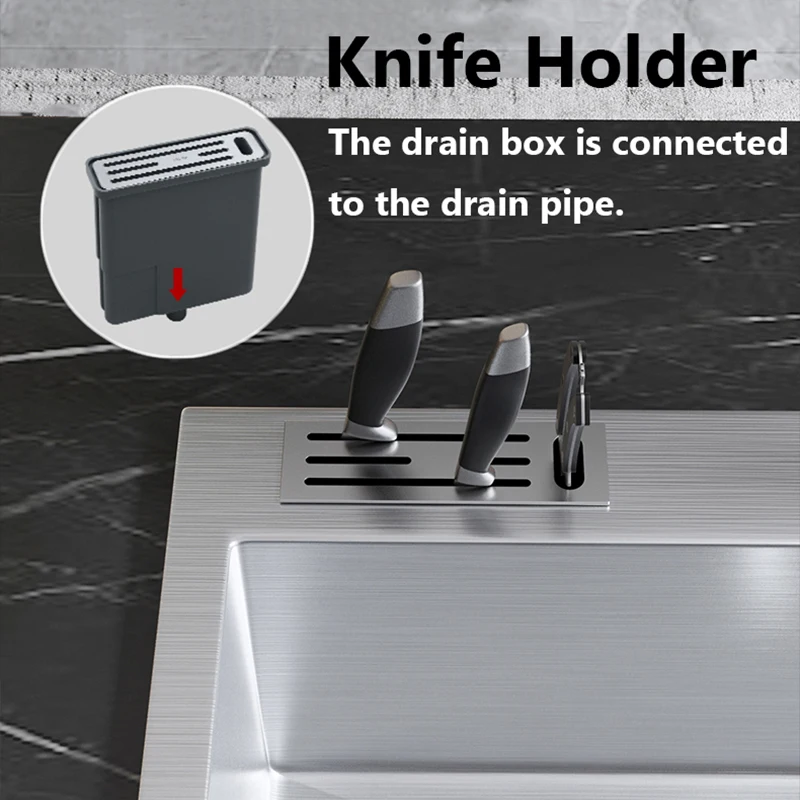 SUS304 Stainless Steel Large Kitchen Sink With Knife Holder Handmade Tank Double Bowl Basin Sink For Kitchen Fixture Accessories 2