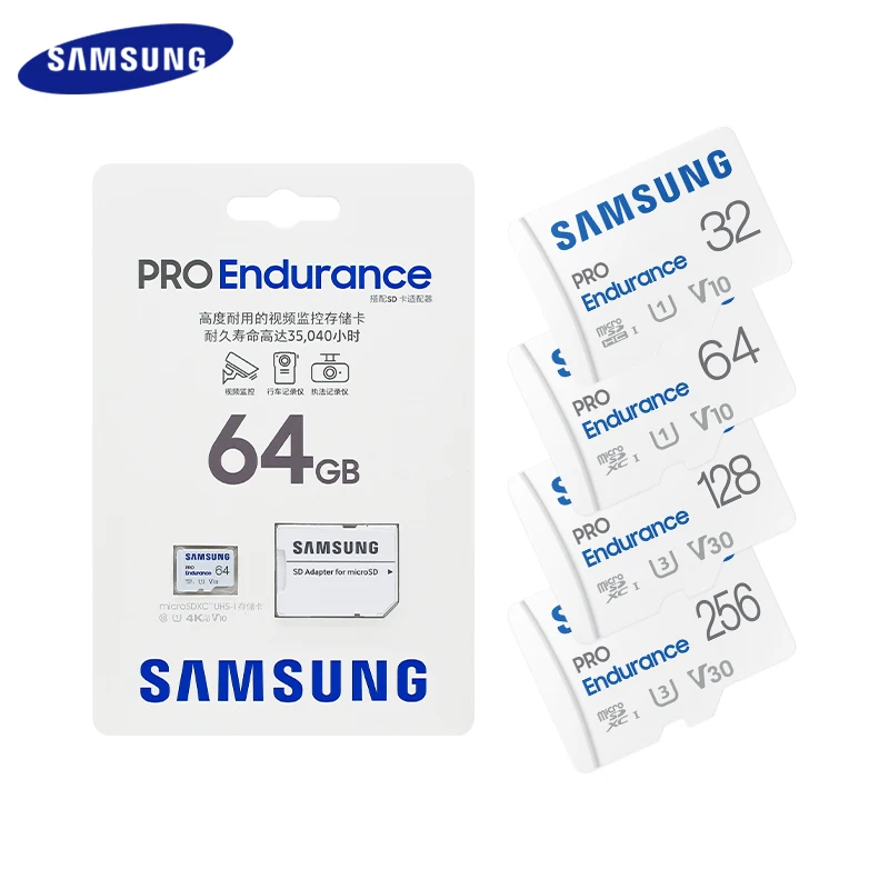 SAMSUNG Pro выносливость MicroSDXC 32 Гб 63 ГБ 128 ГБ 256 ГБ A2 U3 V30 карта памяти, считывание 100 Мб/с, оригинальный адаптер Micro SD