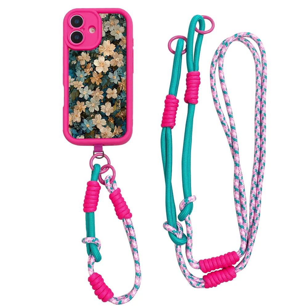 Retro Flower Crossbody Lanyard Phone Case
