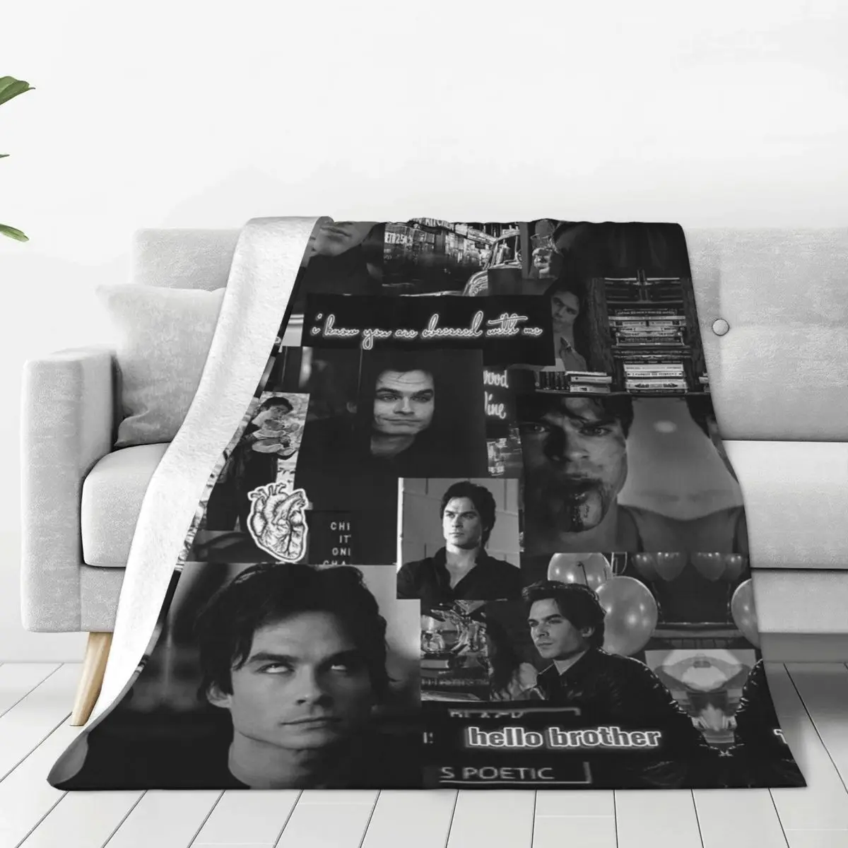 

Damon Salvatore The Vampire Diaries Blankets Velvet All Season Warm Throw Blanket for Home Office Plush Thin Quilt