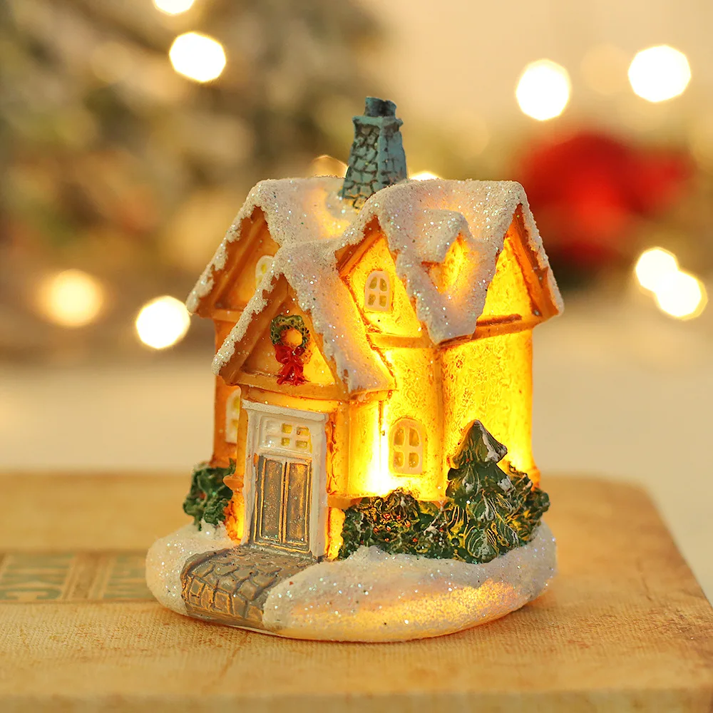 Christmas House Miniature Ornaments Battery Operated Light Up Village  Houses Collectible Mini Light Up Resin House Party Favors - AliExpress