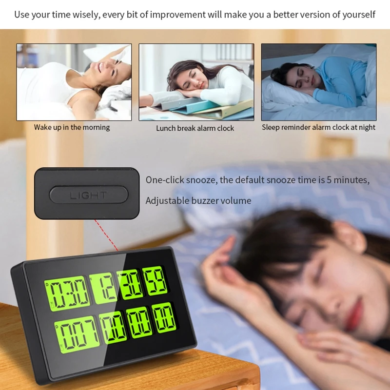 

Color Display Dual Channel Digital Timer Countdown Magnet Cooking Clock Snooze Alarm Calendar Great Date Time Reminder 3 Preset