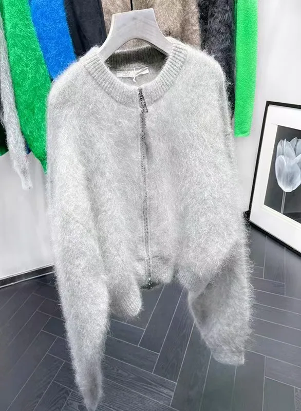 High Quality Mink Cashmere Sweater Zipper Jacket Light Luxury Cardigan Soft And Fluffy Thick Knit Free Shipping  C154 6