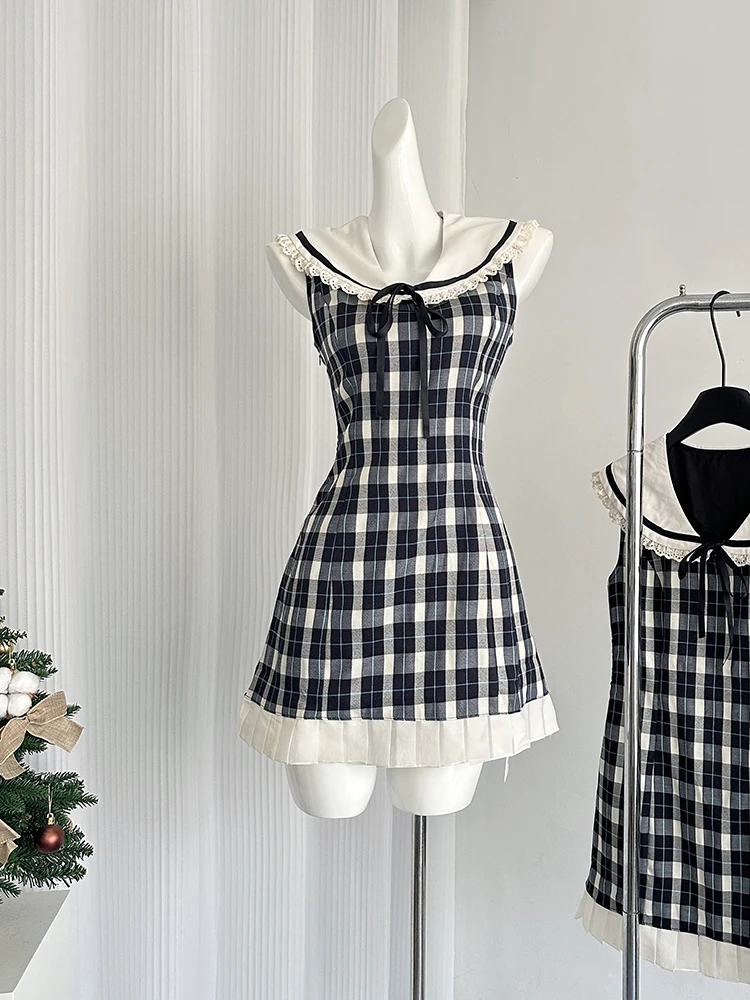 Dames Fairycore Vierkante Hals Jurk Korte Pofmouw A-lijn Gyaru Kawaii Mini Jurk Esthetische Kleding Kant, B, S