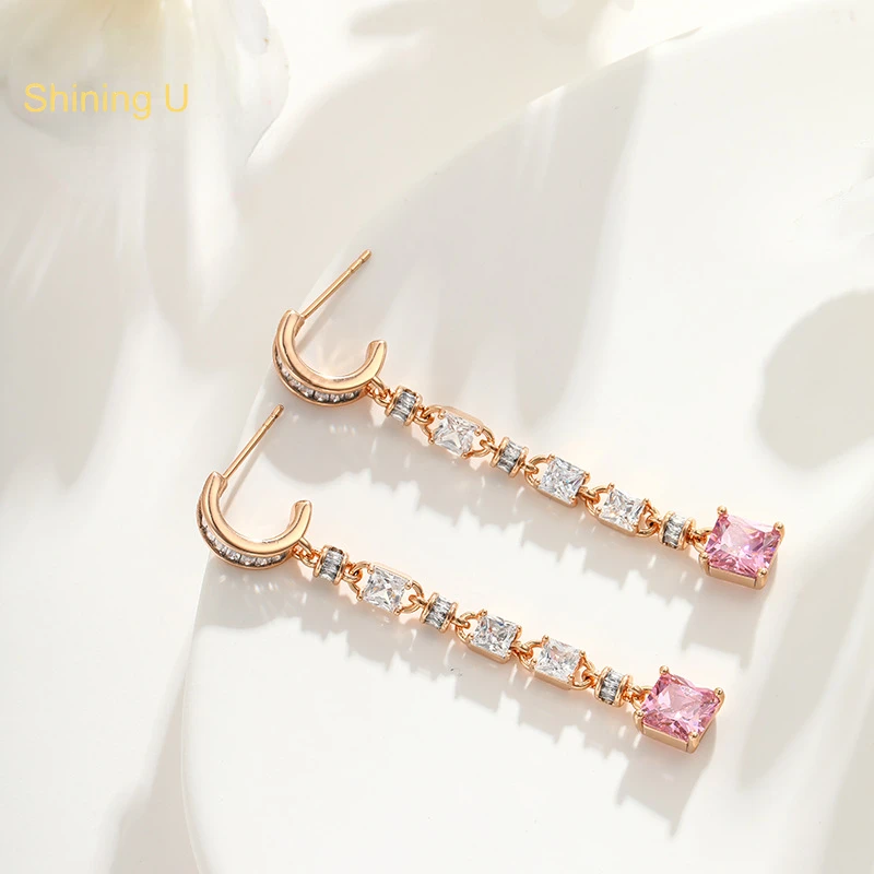 

Блестящие U-образные цветные драгоценные камни розовый синтетический камень Висячие серьги для женщин покрытые 18-каратным золотом Роскошные модные ювелирные изделия