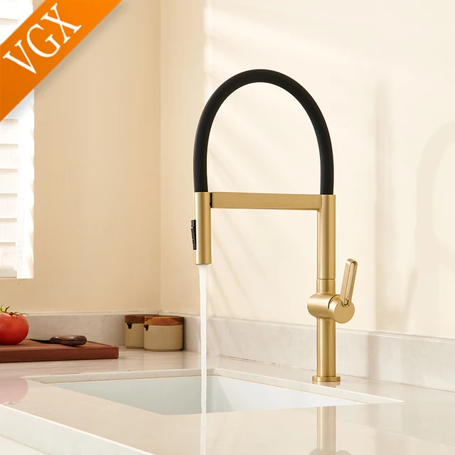 VGX ก๊อกน้ําห้องครัวก๊อกน้ําอ่างล้างจานยางดึง Stream Sprayer ก๊อกหมุนได้ห้องครัว Mixer Water TAP ร้อนเย็น Crane ทองเหลืองทอง 3