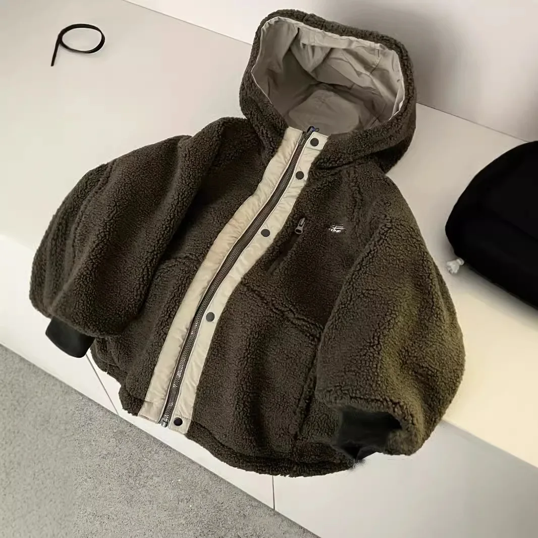 Winter Girls Boys Casual Two Way Wear Thick Warm Single Fleece Jacket Kids Hooded Coat Outerwear