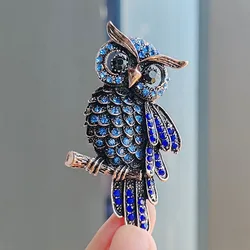 Luxury Rhinestone Blue Purple Owl Brooches For Women Unisex Clothing Suit Accessories Vintage Elegant Bird Brooch Pins Jewelry