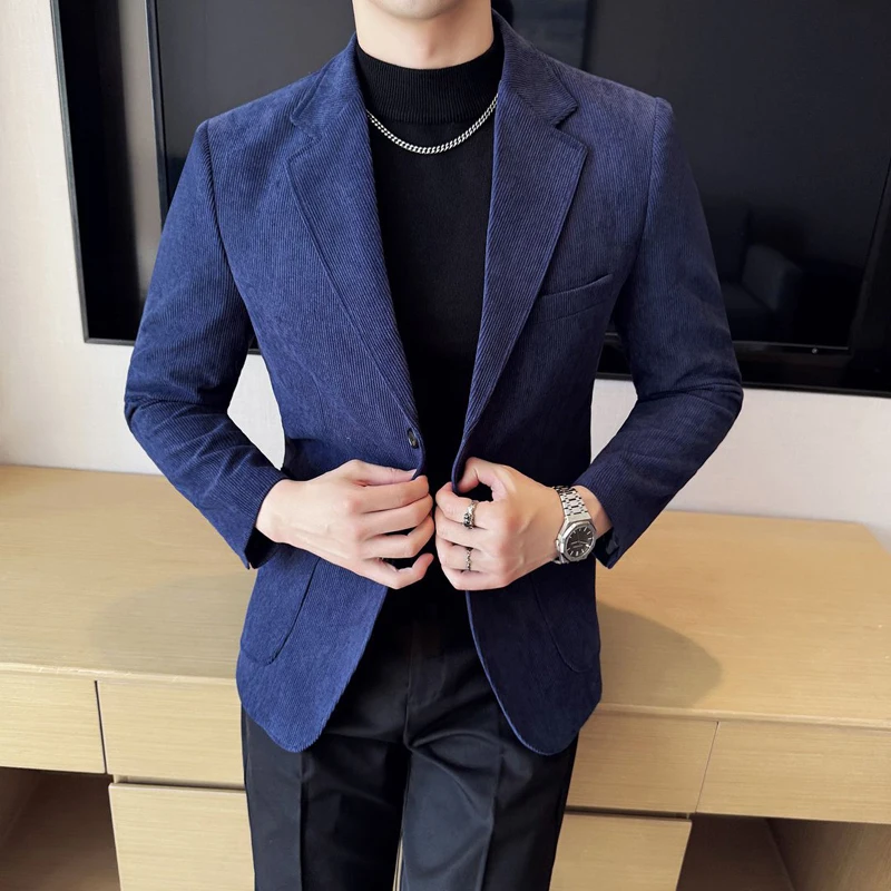 2026 Blazer Fashionable Formal Outdoor Gentleman Business Solid Color Casual and Slimming Wedding Host Gentleman Corduroy Blazer