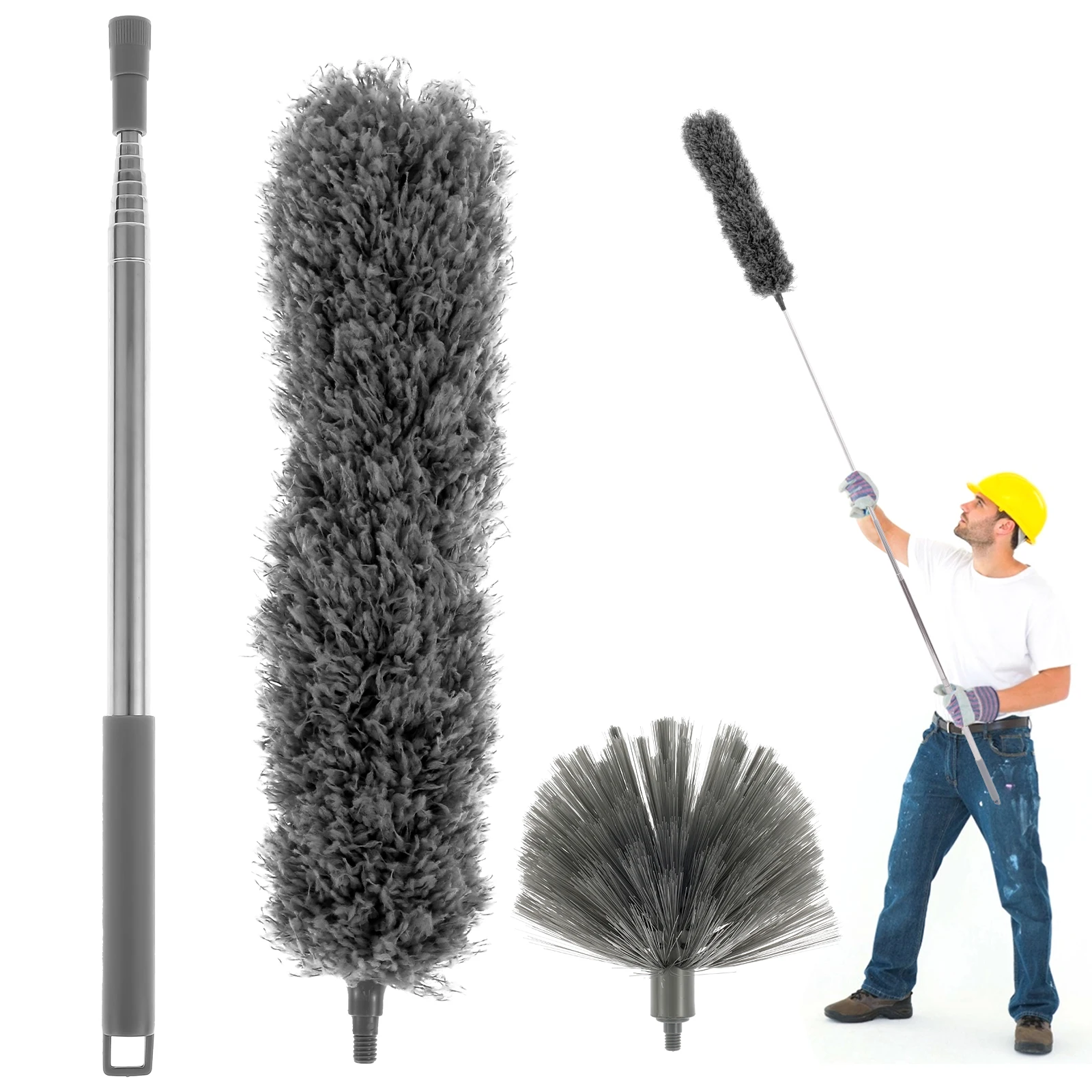 

Cobweb Duster со сменным удлинителем 83,9 дюйма, набор для пыли для потолка, сгибаемый многоразовый Пыльник из микрофибры с перьями
