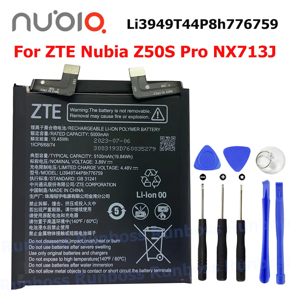 Новый оригинальный новый аккумулятор Li3949T44P8h776759 5100 мАч для ZTE Nubia Z50S Pro NX713J мобильный телефон 1ICP6/68/74