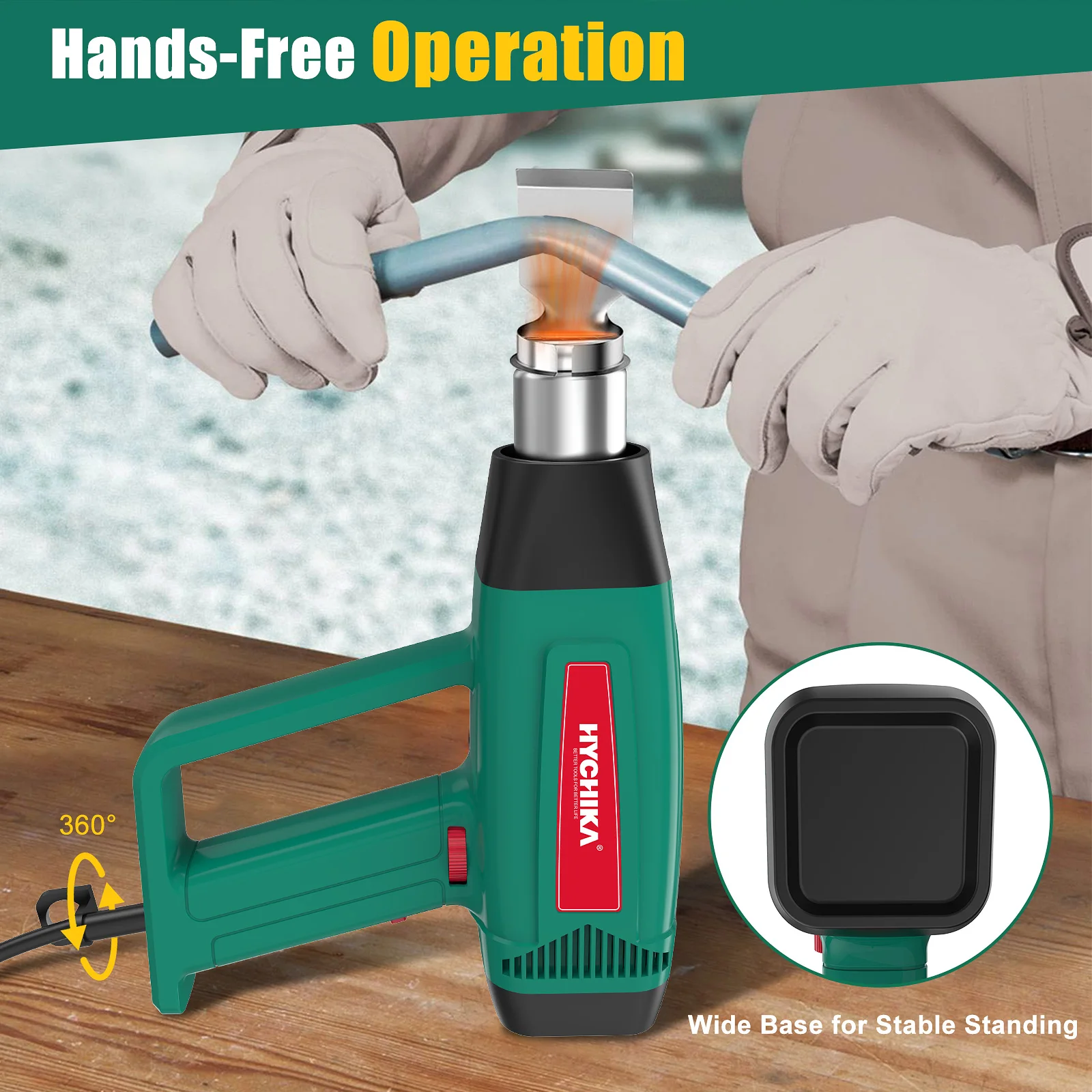 HYCHIKA High Quality Electric Heat Air Gun with Six Nozzles Adjustable Temperature 1800W 230V 60-600℃ Hot Air Gun Power Tools