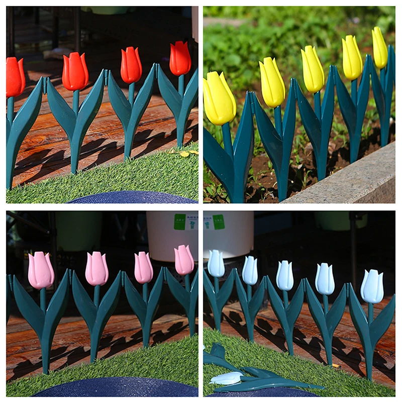 PVC Simulation Tulip Flower Garden Fence 5 Pcs Colourful for Yard Lawn Border Lawn Fence Outdoor Landscape Garden Decoration garden art decor