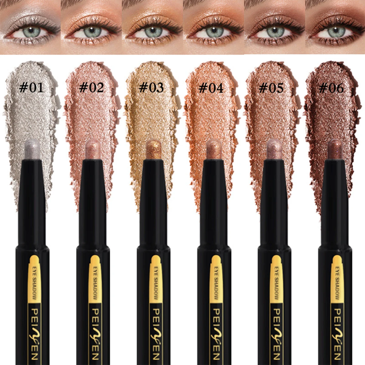 6 Colors Multi-Purpose Eyeshadow Pencil Set, Crouching Pencil Highlighter Set, Fine Glitter Pearlescent Matte Eyeshadow