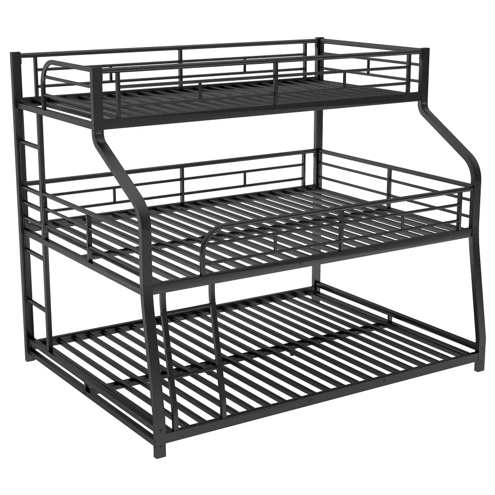 Twin Full Queen Triple Bunk Bed with Long and Short Ladder and Full-Length Guardrails,Black Kid Bed Boys Bed Children Furniture 4