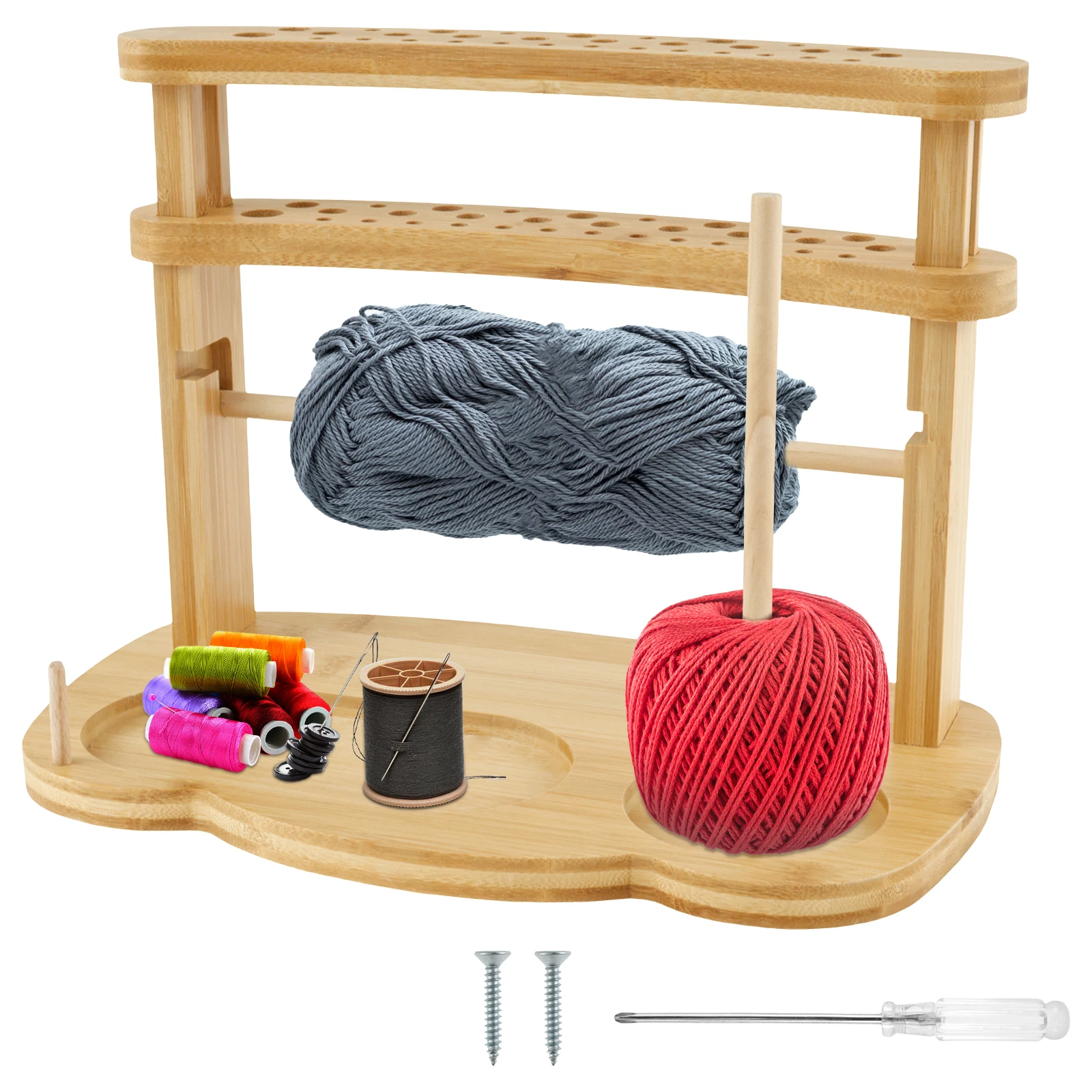 Wooden Yarn Holder Spinning Knitting Tools with Slots Stable Crochet Yarn Holder Sewing Thread Organizer Crochet Supplies
