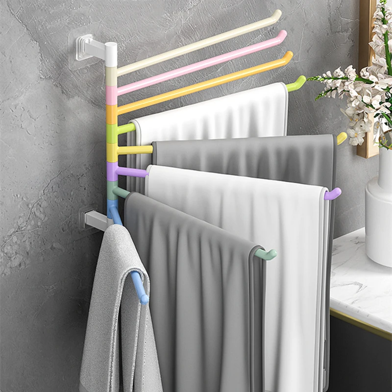 Punch-Free Rotating Multi-bar Towel Bars Wall Mounted Towel Holder Multipurpose Storage Rack Home Kitchen Bathroom Accessories towel rack