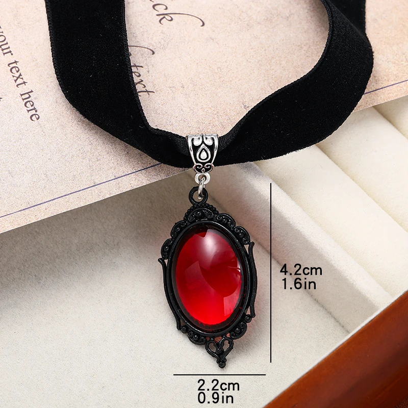 Gothic Witch Pagan Blood Red Pendant Choker Necklace - Image 6