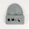 Ladies Fashion Warm Knitted Knitted Knitted Hat with Bright Diamond Rabbit Hair Thickened Warm Cotton Hat Travel Shopping Hat 6