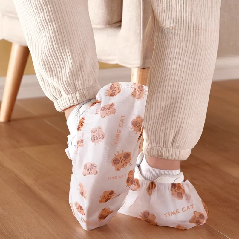 Cartoon Disposable Shoe Covers Made of Non-woven Fabric Thickened Anti Slip Household Dustproof and Breathable 50pcs