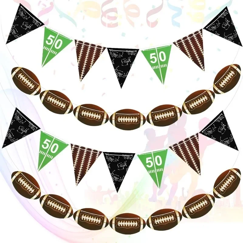 Rugby Baseball Paper Banner Sports Birthday Party Decor Sports Ball Paper Garlands for Baby Shower Bunting Cake Topper Supplies
