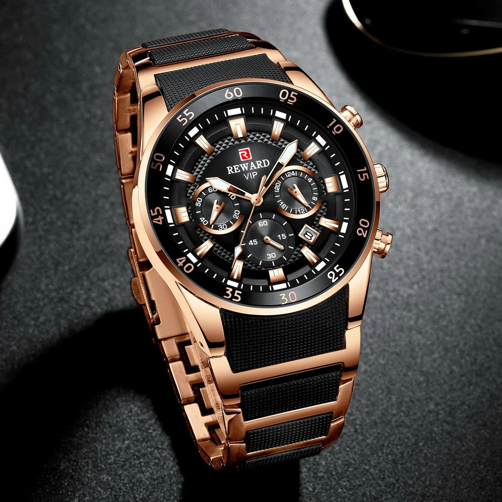 REWARD Big Dial Mens Watches Top Luxury Brand Sport Waterproof Watch Men Chronograph Quartz Clock Automatic Date WristWatches 2