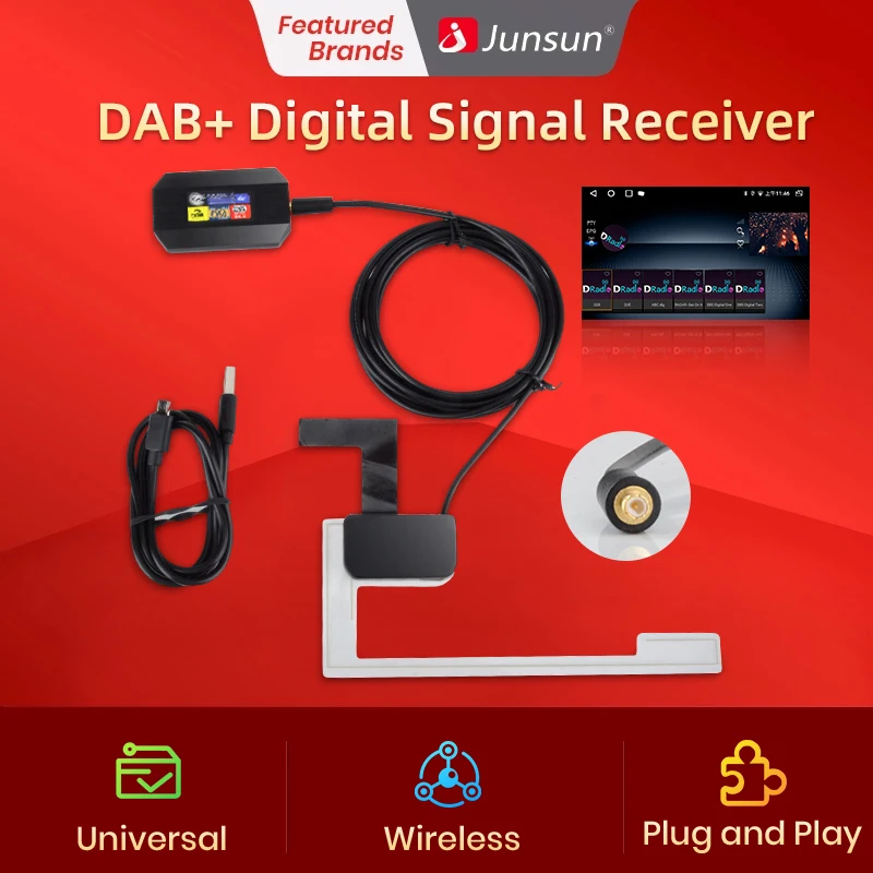 Junsun Car Radio DAB+ Amplified Antenna Adapter for Car Stereo Android 8.1 9.0/10.0 Car Accessories