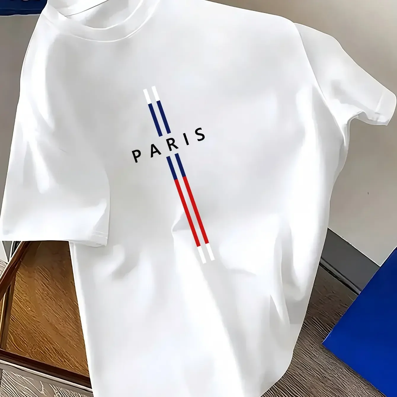 Short sleeve t shirt Summer Men cotton fashion casual loose fit plus size Paris letter print round neck short sleeve T-shirt top