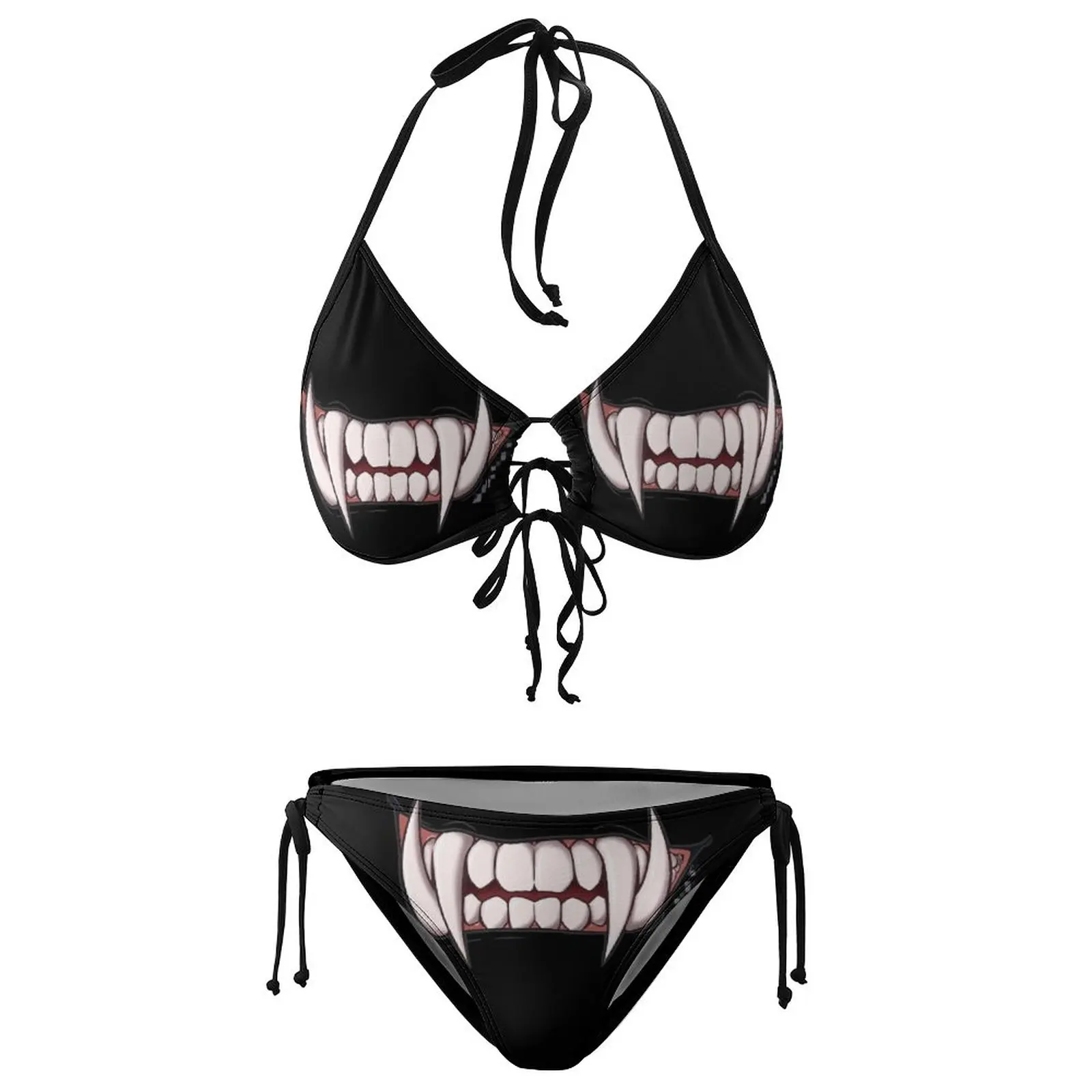 

Top Quality Sexy Bikinis Vampire Monster FangsHumor Graphic Bikini Swimming Costume Vintage Swimsuit Vacation