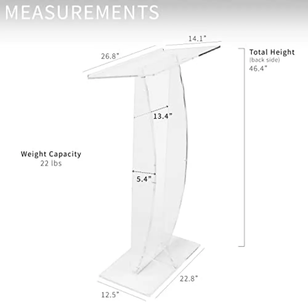Acrylic Podium Stand, Sleek Transparent Professional Presentation Lectern with 27 inch Reading Surface Platform, Clear Appearanc