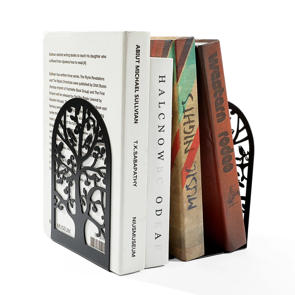2Pcs Bird Group Bookends Tree of Life Bookends Metal Heavy Duty Desktop Home Office Supplies Storage Books Gift for Book Lovers 5