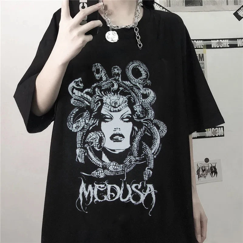 

Punk Gothic Women Tshirts Clothes Kpop Harajuku Streetwear Oversize T Shirt 100% Cotton Short Sleeve