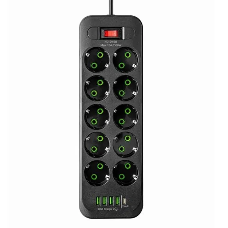 Power Strip EU Plug AC Outlet With 4 USB Ports Fast Charge Multiprise Network Filter