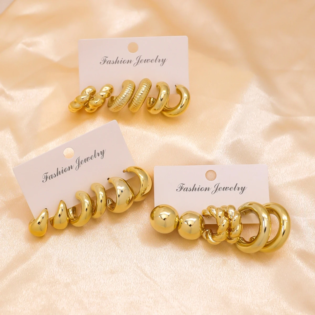 Earring Set 18pcs/Set Luxury Gold Chunky Twist C-Shape Teardrop Women Fashion Metal Geometric Round Earrings