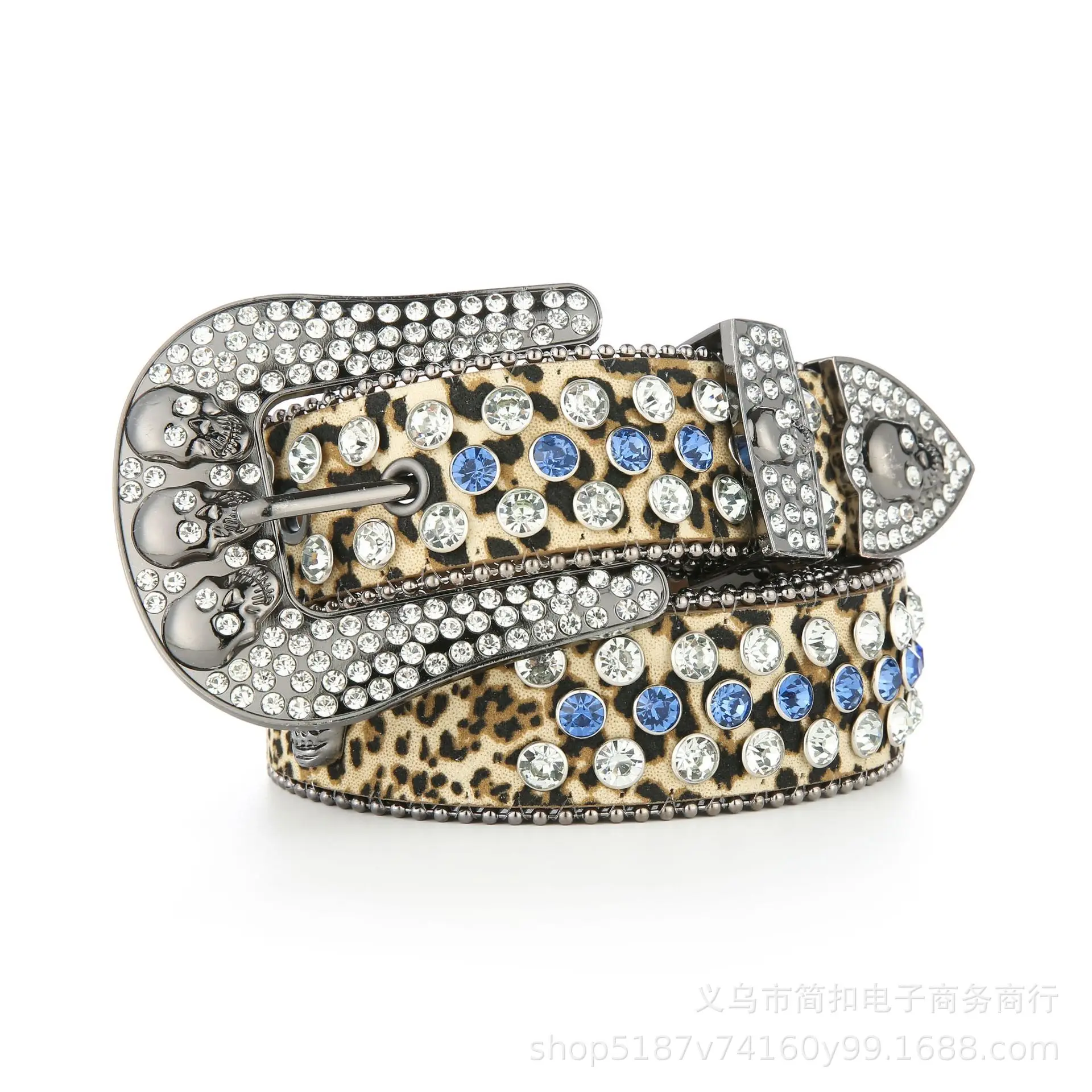 Decorative Women's Belt Women's Water Diamond Fashion Ghost Head Edge Beads Full of Diamonds Set with Diamonds Wide Crystal Belt