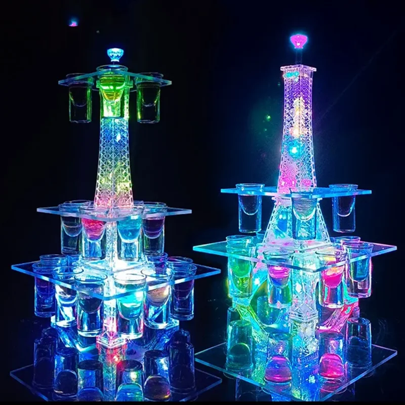 Party Decor Colorful Sparkling Eiffel Tower Cocktail Shelf Creative Charging Wine Cup Holder For Bar Birthday KTV Nightclub