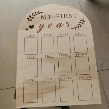 One Year Birthday Wooden Photo Board My First Year Milestone PhotoBoard 12 Monthly Picture Frame Baby First Wood Sign