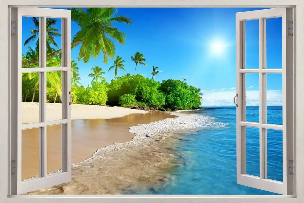 

Exotic Tropical Beach Window Art Picture Print Silk Poster Home Wall Decor