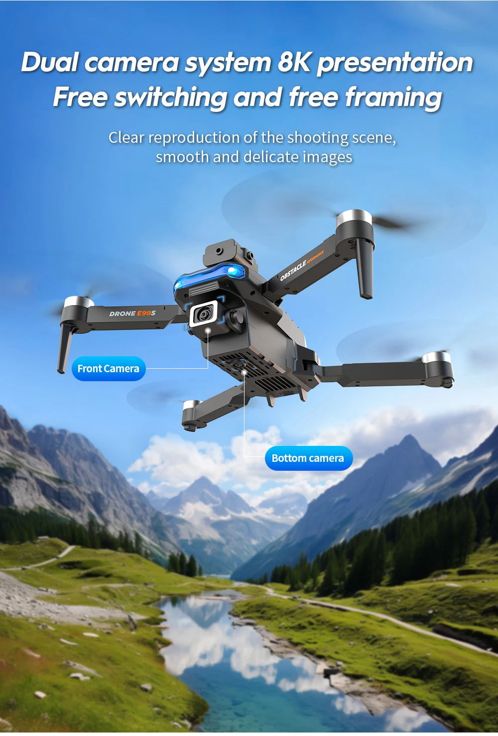 S5916230831c64a51ae4c9797f3495addh E99S Brushless Obstacle Avoidance Drone 4K Dual Camera Aerial Photography Quadrotor Optical Flow Positioning RC Aircraft Toys