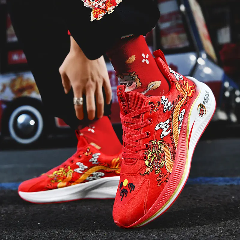 Chinese Dragon Running Shoes For Men Fashion Casual Designer