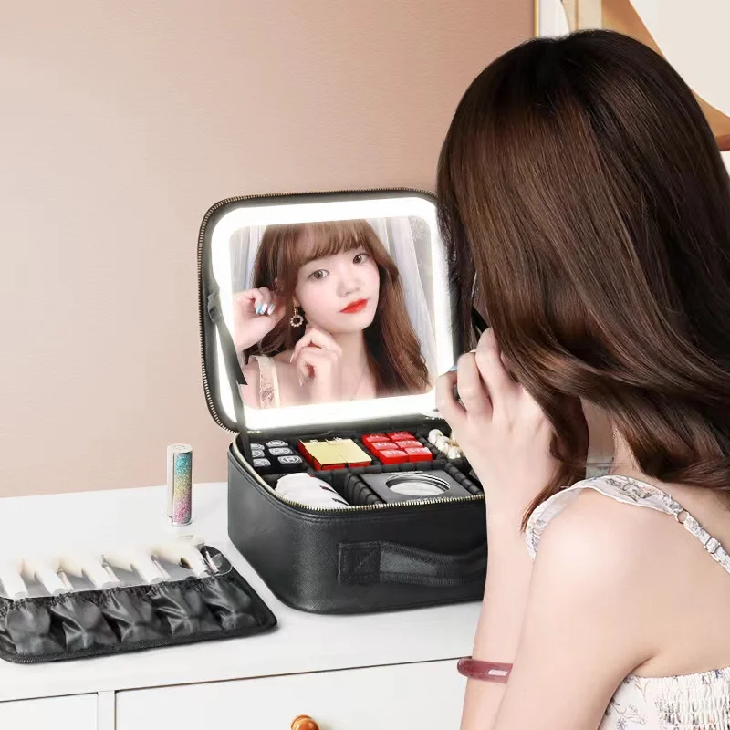 

Smart LED Cosmetic Bag With Mirror Three Gears Dimmable Makeup Bag Large Capacity Fashion Portable Travel Storage Bags for Women