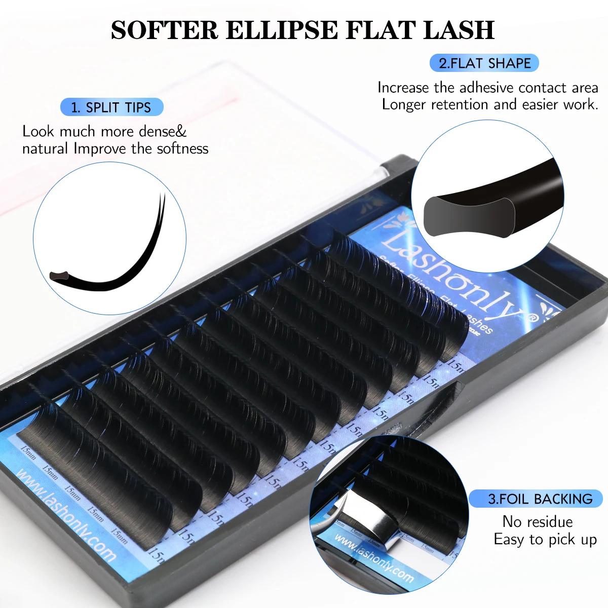 Lashonly Matte Ellipse Eyelash Extension Split Tips Super Soft False Lashes Black Mega Volume Faux Mink Light Weight Flat Lashes 2