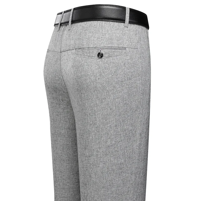 Mens Trousers Business Solid Color Casual Pants Summer Autumn Breathable Straight Pants Elastic Black Grey Loose Formal
