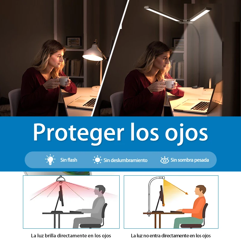 Description Picture 6 of itemDimmable LED Desk Lamp Led Monitor Screen Light for Computer Double Head Reading Table Lamp Office Study Working Folded Lighting