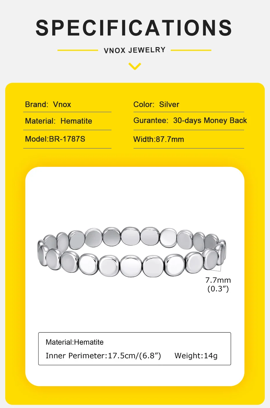 Vnox 7,7mm runde Hämatit Armbänder für Männer Frauen, Gallenstein hand gefertigte geflochtene Seil Naturstein Perlen Armband – Detail 4