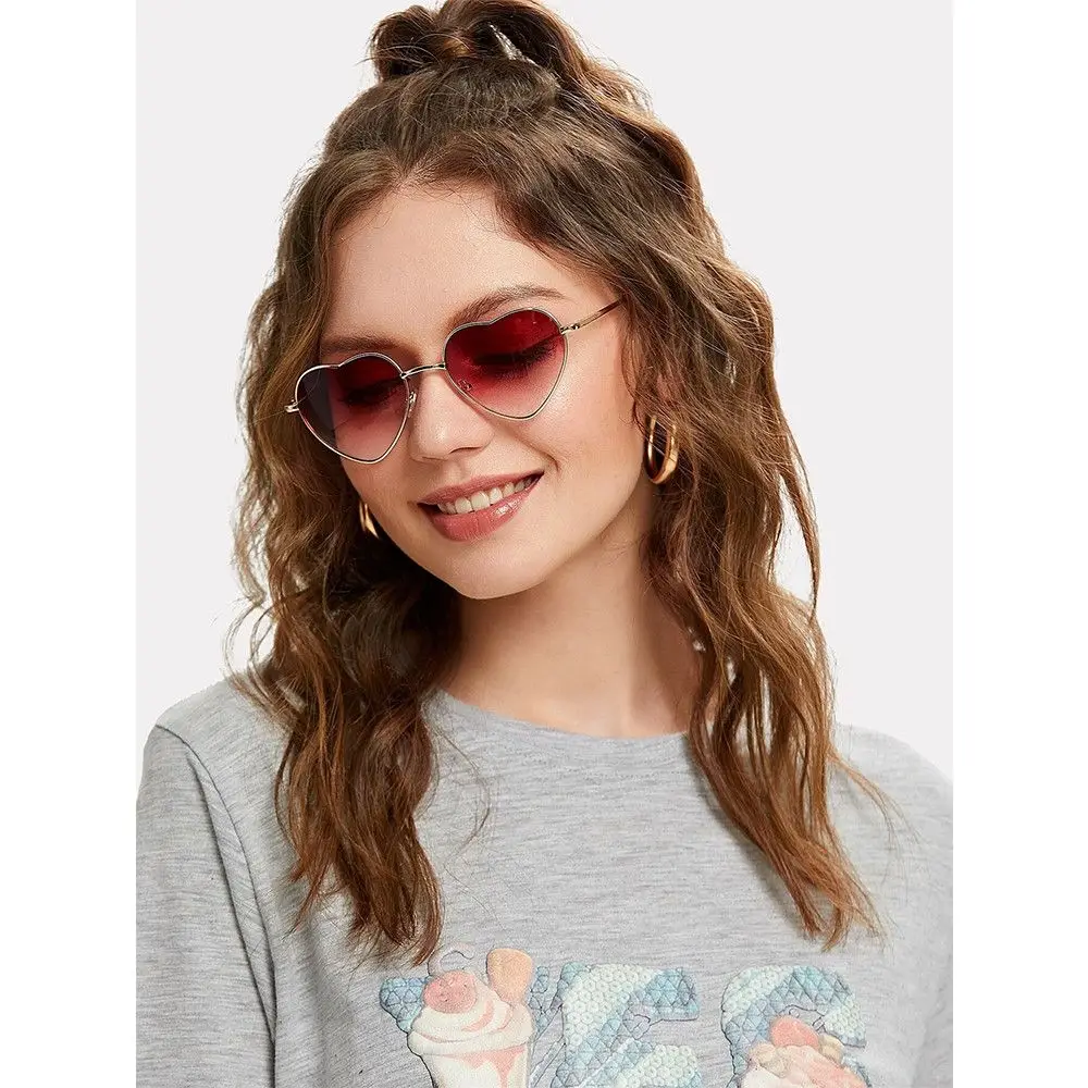 Fancy Dress Ocean Lenses UV 400 Gradient Metal Frame Sun Glasses Heart Shaped Sunglasses