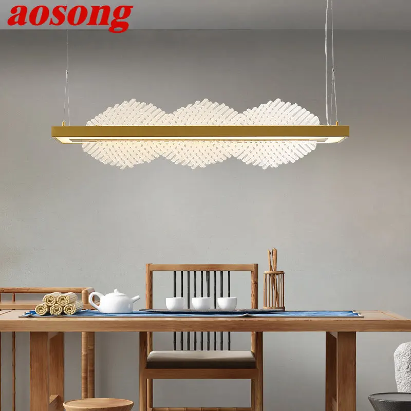 

AOSONG LED Modern Pendant Lamp Chinese Creative Simplicity Design Gold Ceiling Chandelier Light For Home Tea House Dining Room