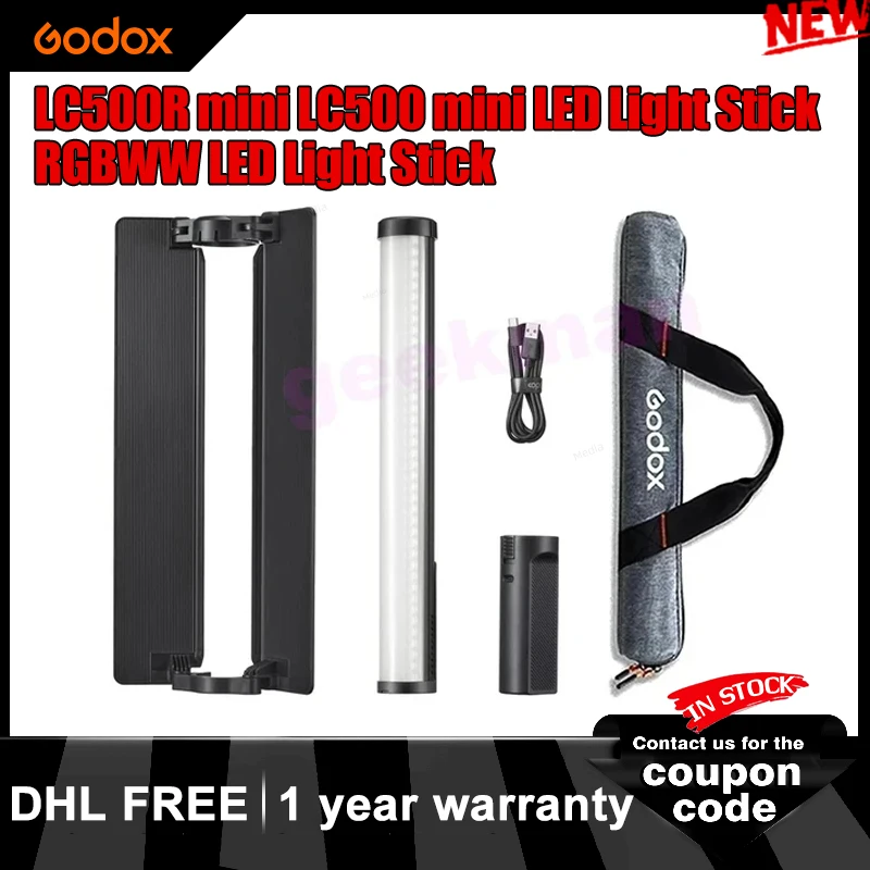 Godox 미니 LED 라이트 스틱, LC500R 미니 LC500, RGBWW LED 라이트 스틱, 2500K-8500K 색 온도, CRI 95