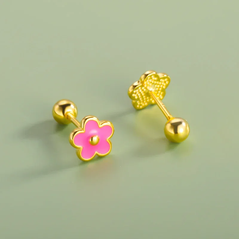 Silver Stud Earrings Silver Earrings Gold Stud Earrings Gold Earrings Womens Earrings 925 Sterling Silver 18K Gold Glaze Flower Screw Stud Earrings for Daughter Girls